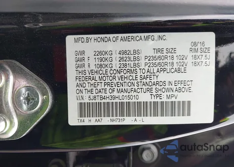 2017 Acura Rdx Acurawatch Plus Package z USA, uszkodzony, nr VIN 5J8TB4H39HL015010